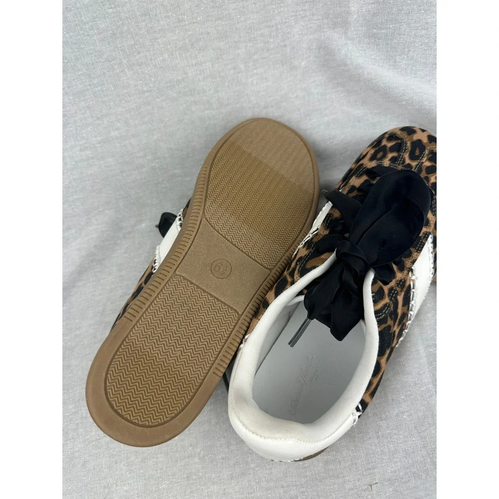 Universal Thread‎ Leopard Print Ribbon Lace Sneakers Brown White Womens 6.5